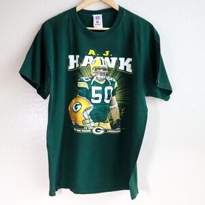 Vintage Green Bay Packers A.J. Hawk Football Graphic T-Shirt XL NFL‎ Players Y2K